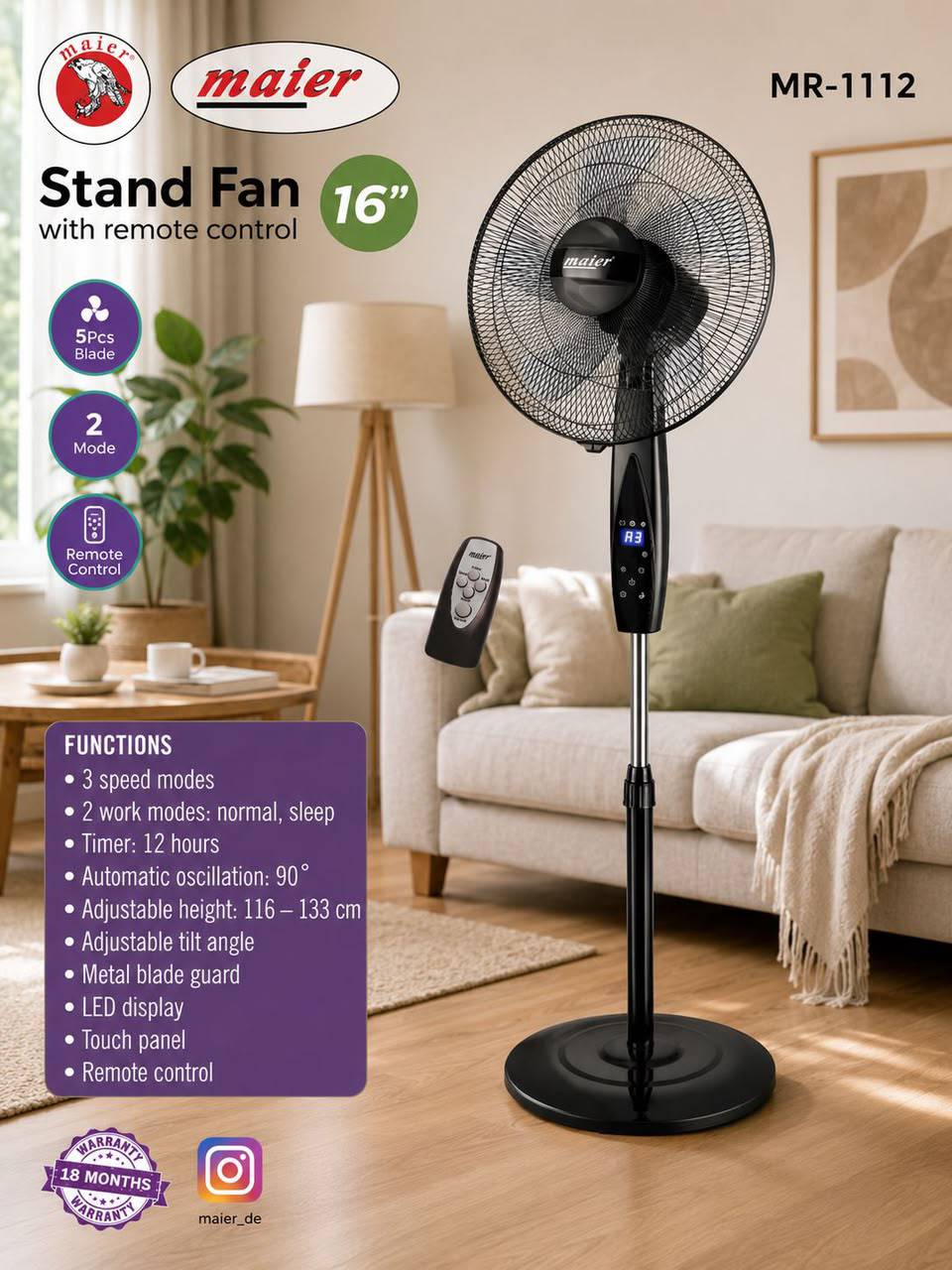 پنکه ایستاده مایر مدل MR-112